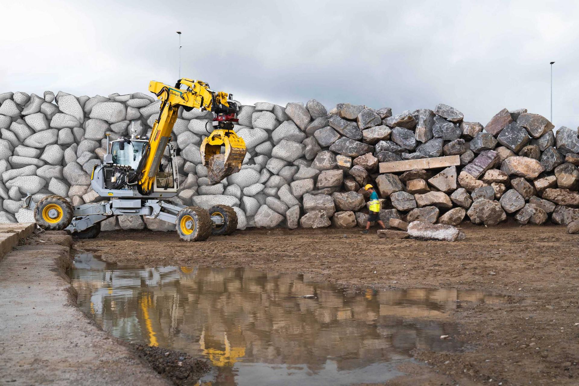Sin ayuda humana, una excavadora robótica ha construido un impresionante muro de piedra 